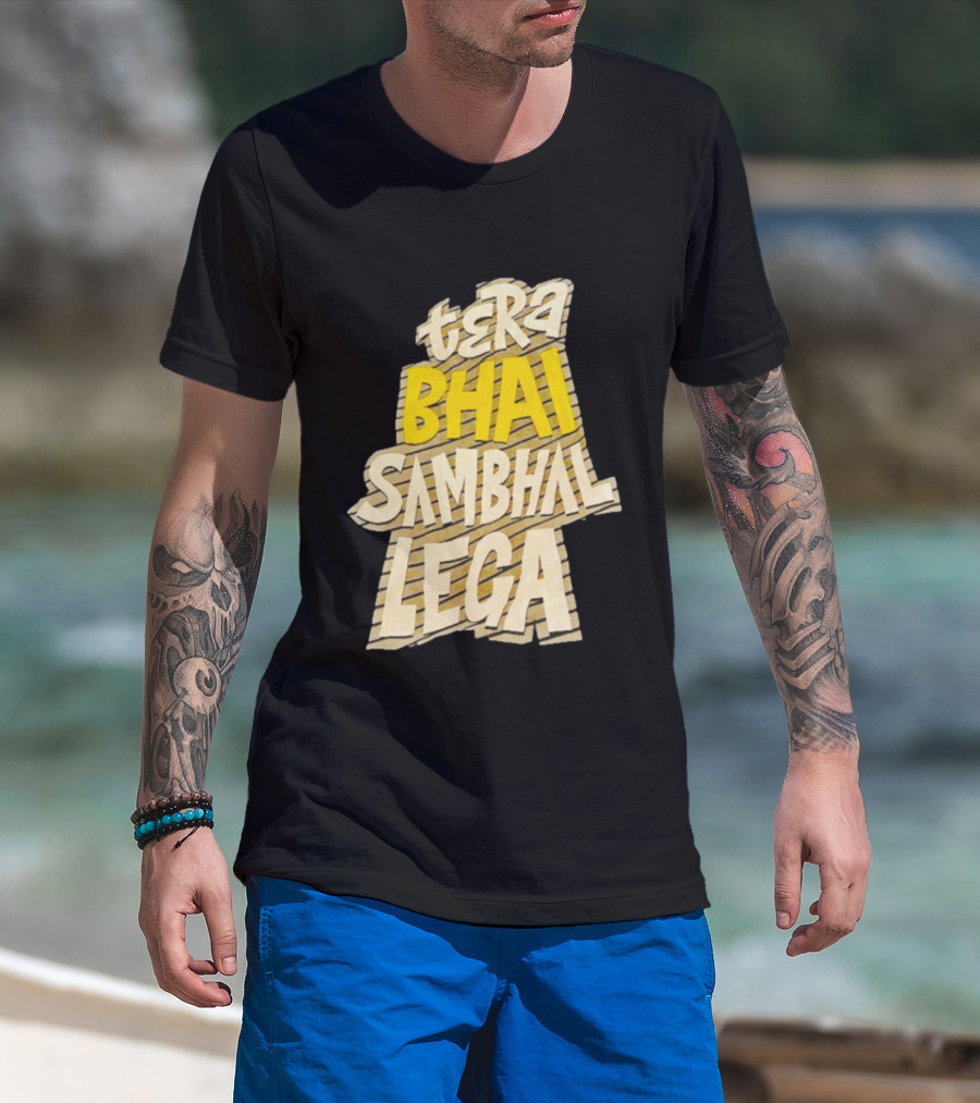 Tera Bhai Sambhal Lega Bold Yellow White T-Shirt
