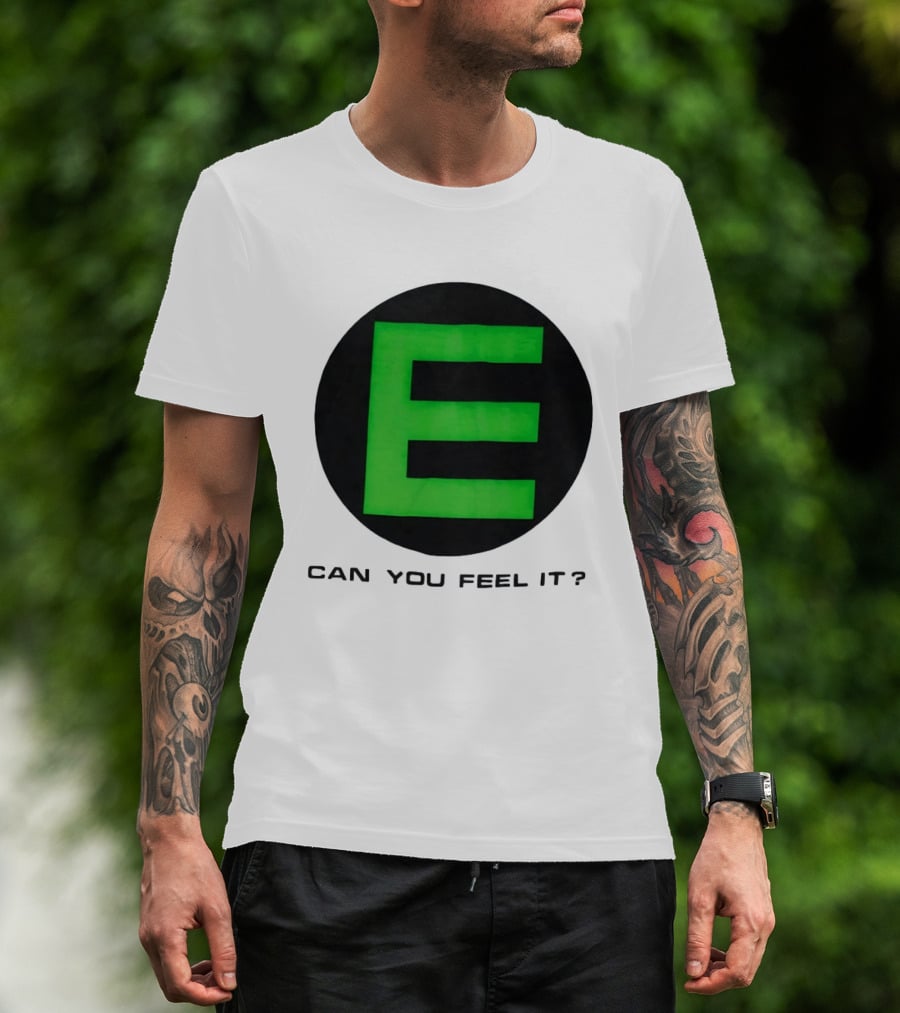 E Can You Feel It Green Block Letter T-Shirt