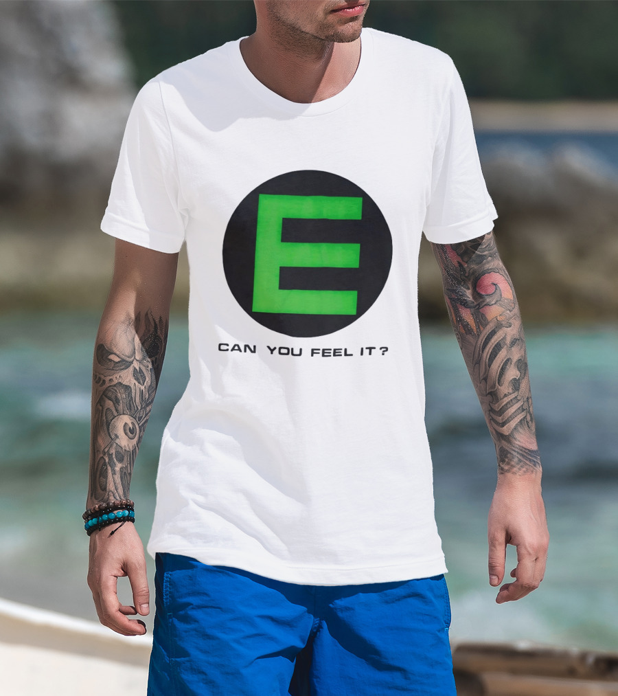 E Can You Feel It Green Block Letter T-Shirt