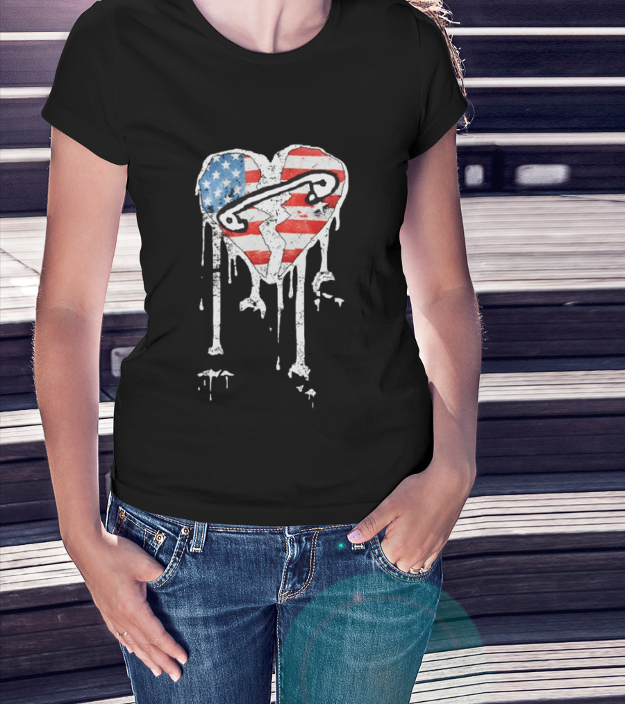 5 Seconds Of Summer Pinned Heart American Flag Band Fan T-Shirt