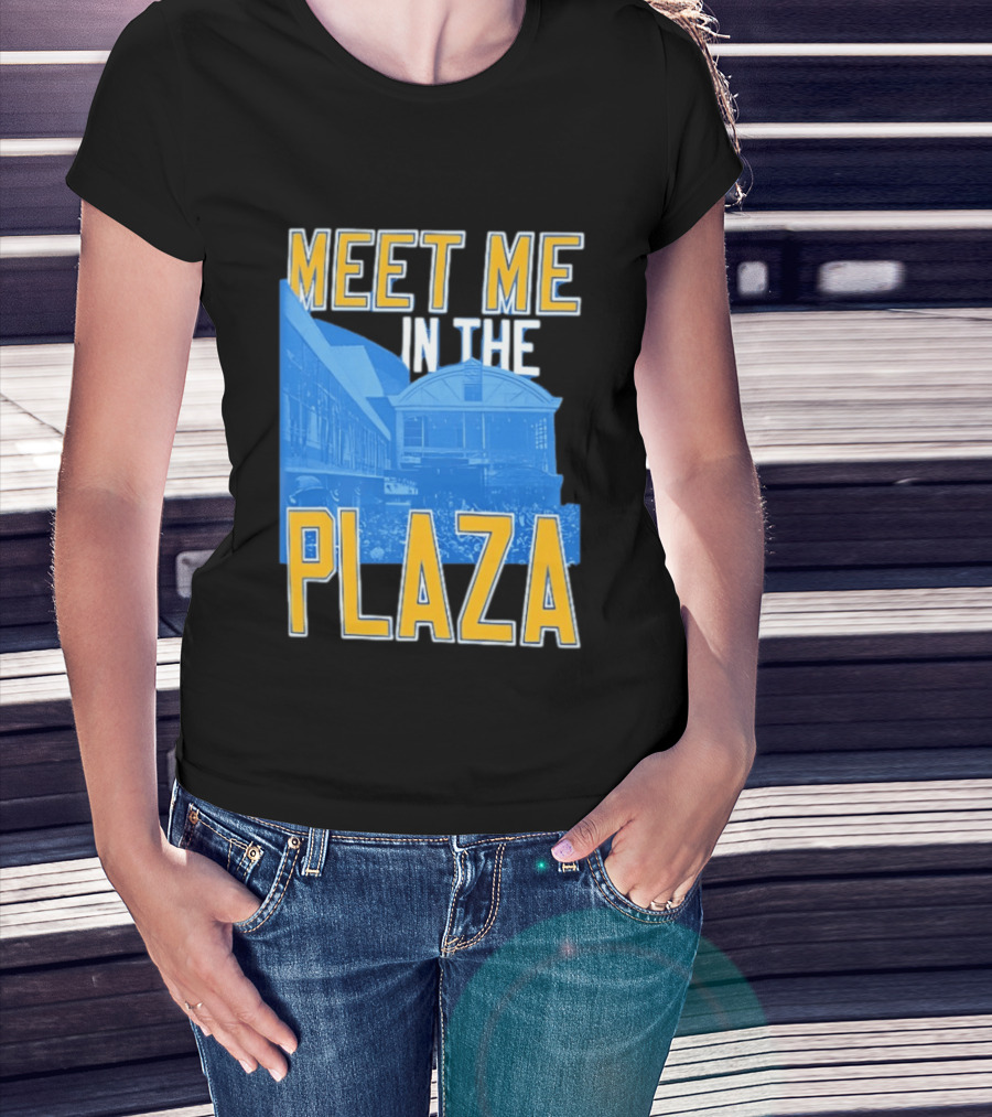 Meet Me In The Plaza Urban Architecture Blue And Yellow T-Shirt