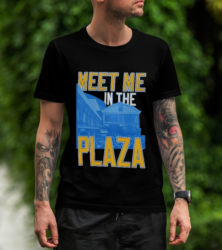 Meet Me In The Plaza Urban Architecture Blue And Yellow T-Shirt