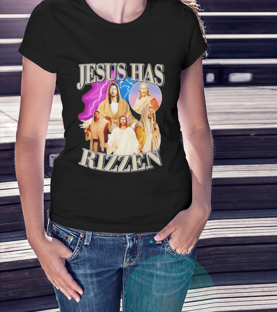 Jesus Has Rizz'en Meme Humor Lightning Vibes Sunglasses T-Shirt