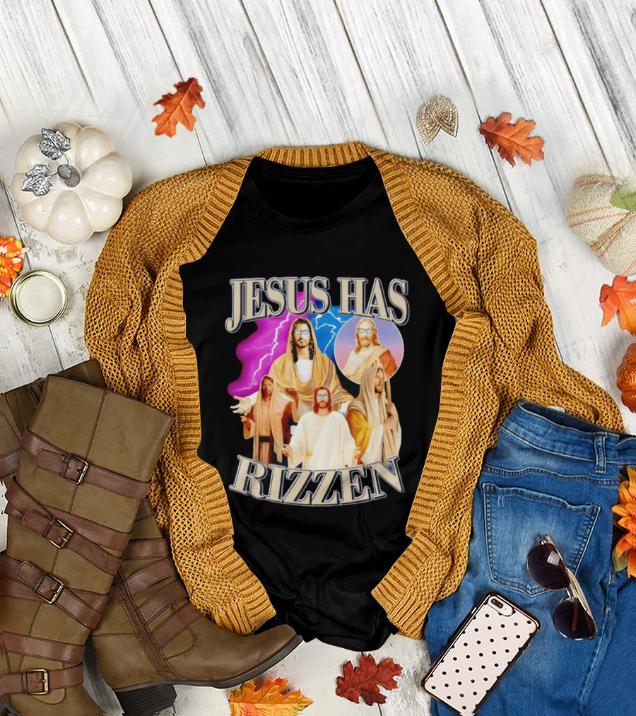 Jesus Has Rizz'en Meme Humor Lightning Vibes Sunglasses T-Shirt