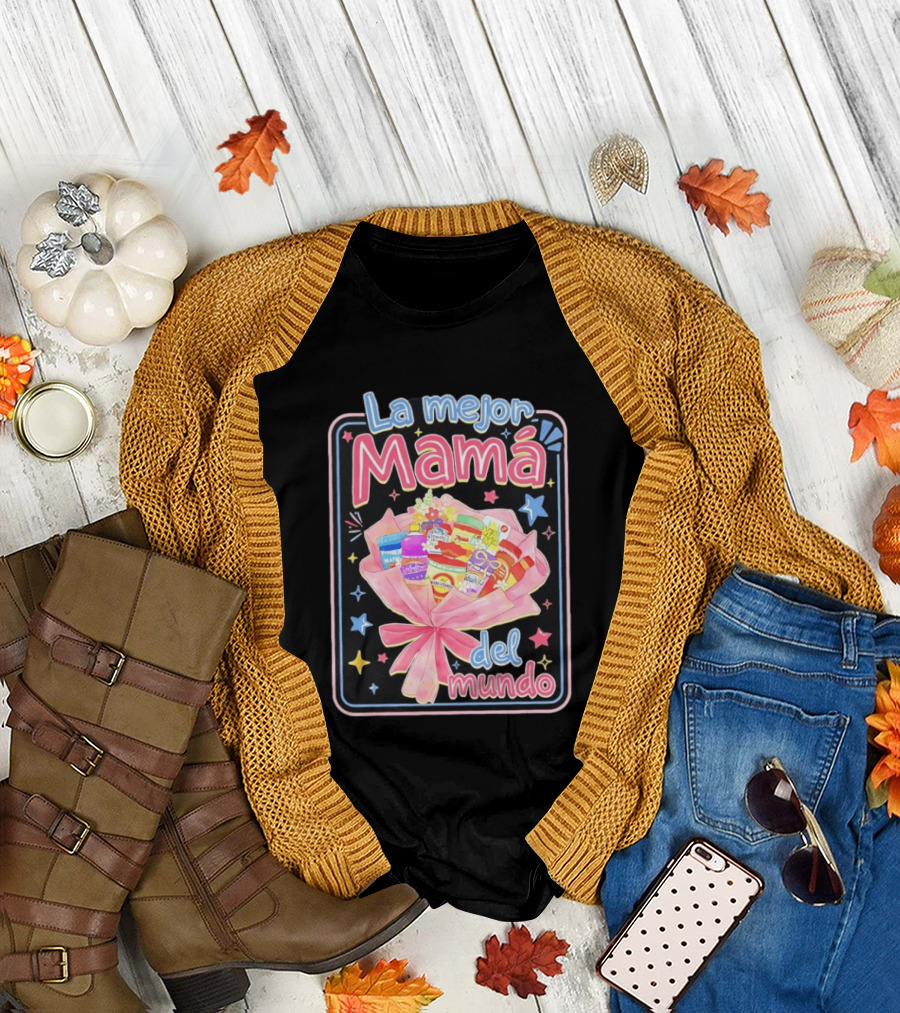 La Mejor Mamá del Mundo Bouquet de Productos Coloridos y Estrellas T-Shirt