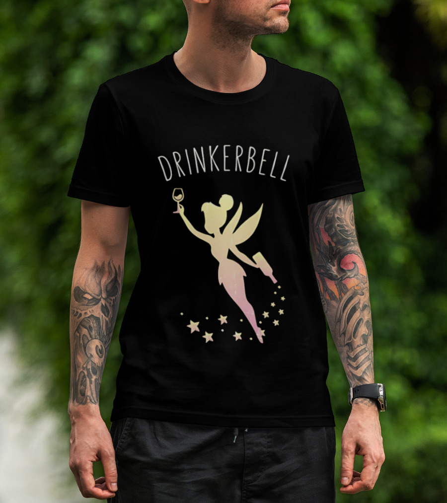 DRINKERBELL Fairy Holding Wine Glass And Bottle With Star Magic T-Shirt