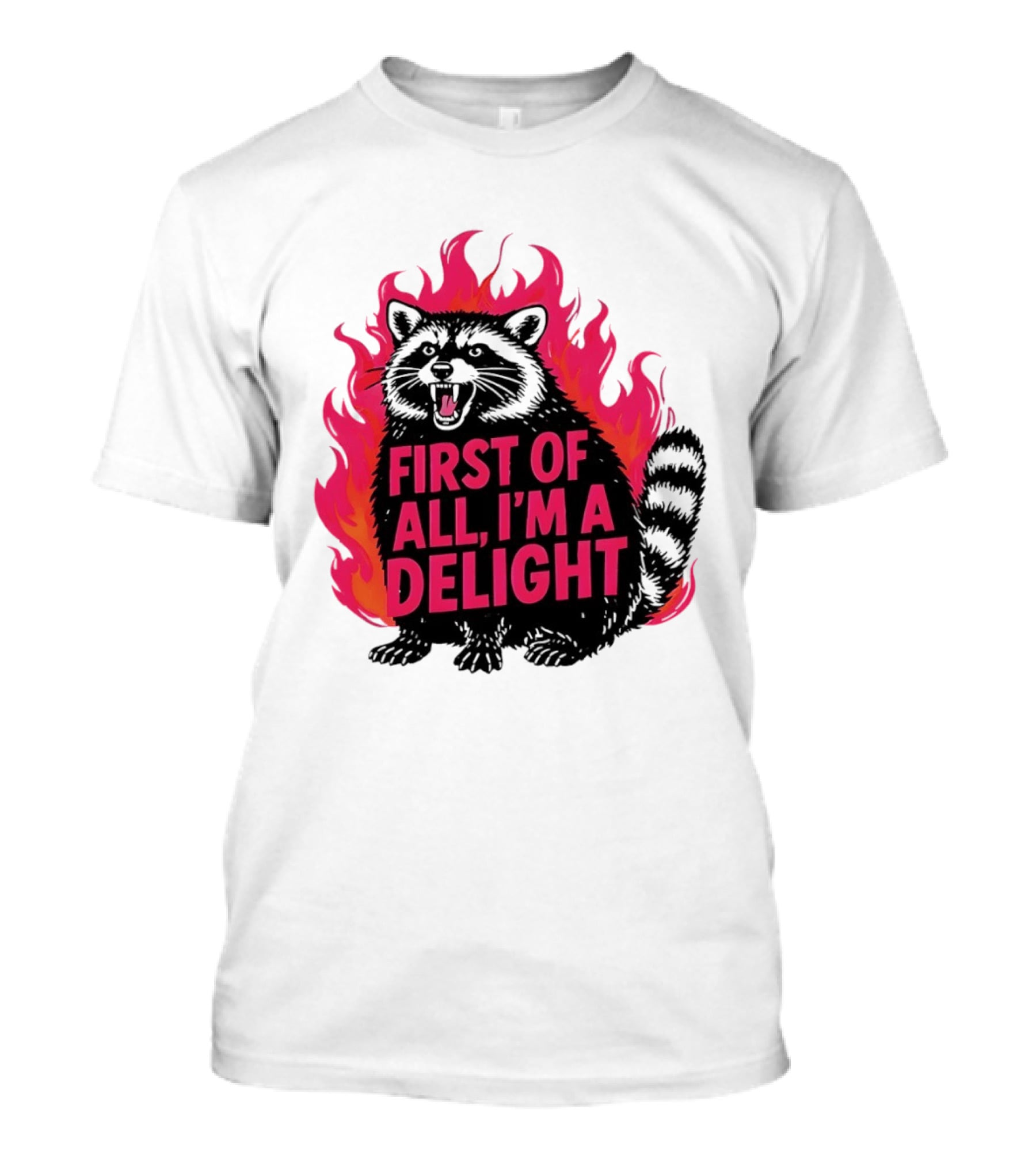 Angry Raccoon First Of All I'm A Delight Flaming T-Shirt