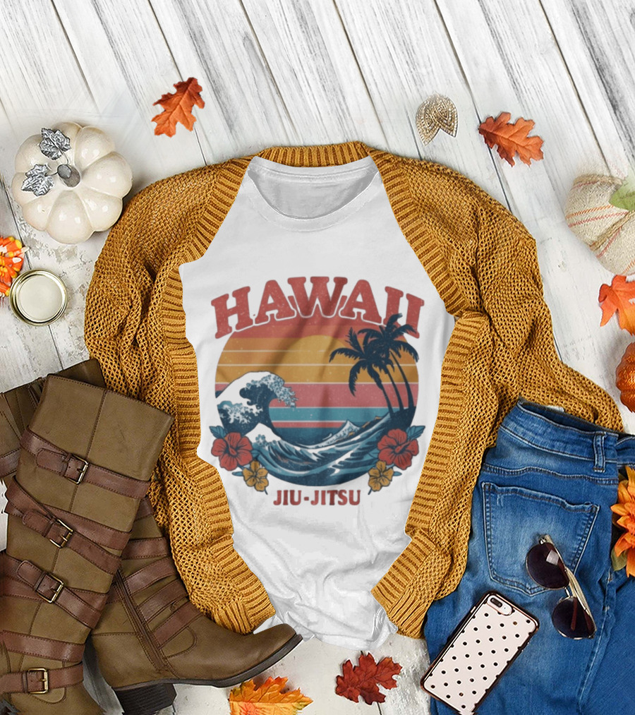 Hawaii Jiu Jitsu Vintage Surf And Palm Trees T-Shirt