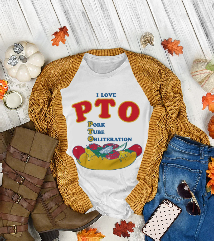 I Love PTO Pork Tube Obliteration Hot Dog Theme Cheese Tomato Lettuce T-Shirt