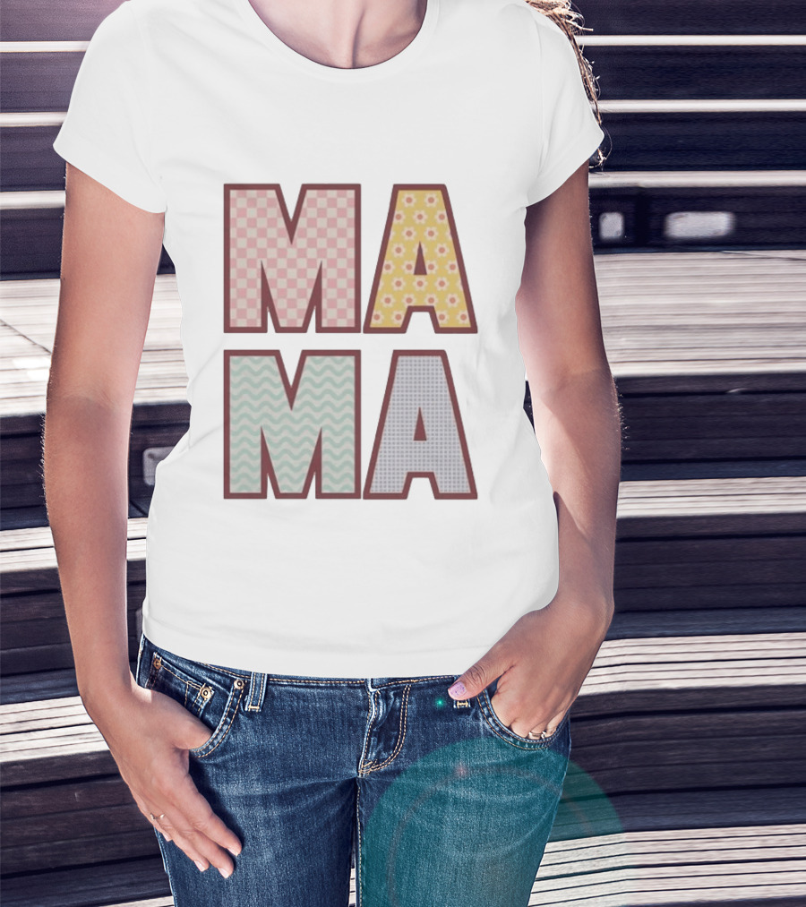 Mama Checkered Floral Wavy Patterns Mother's Day T-Shirt