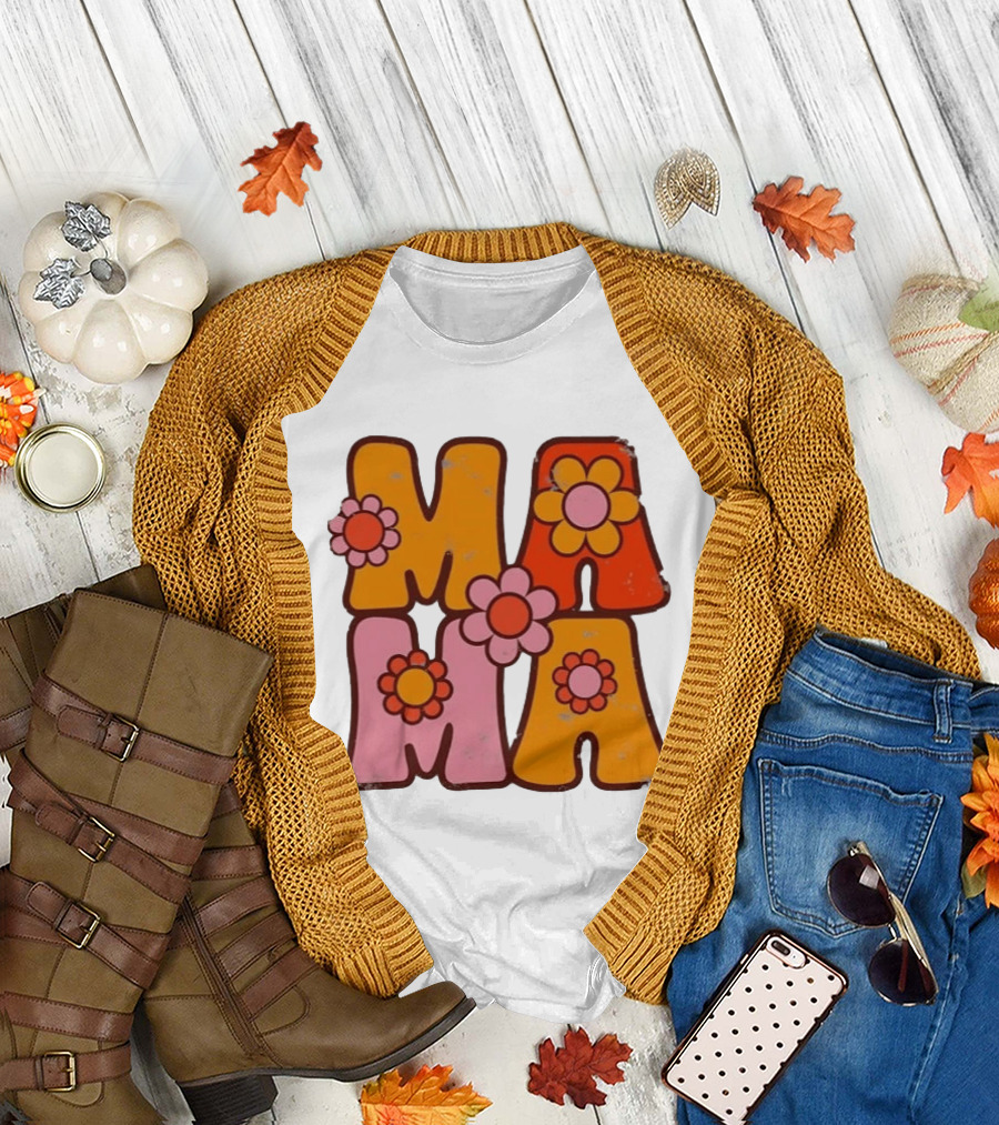 Mama Flower Power Retro Mother's Day Vintage Florals T-Shirt