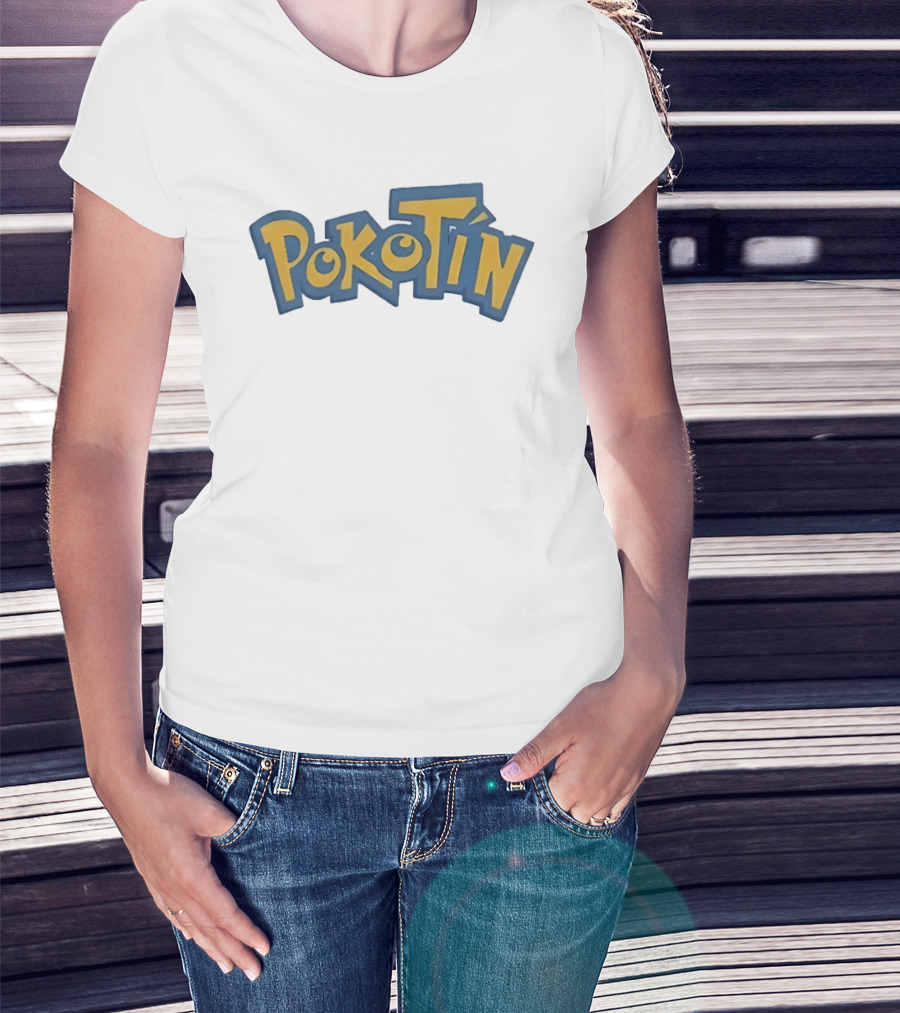 Pokotin Font Style Text In Yellow And Blue T-Shirt