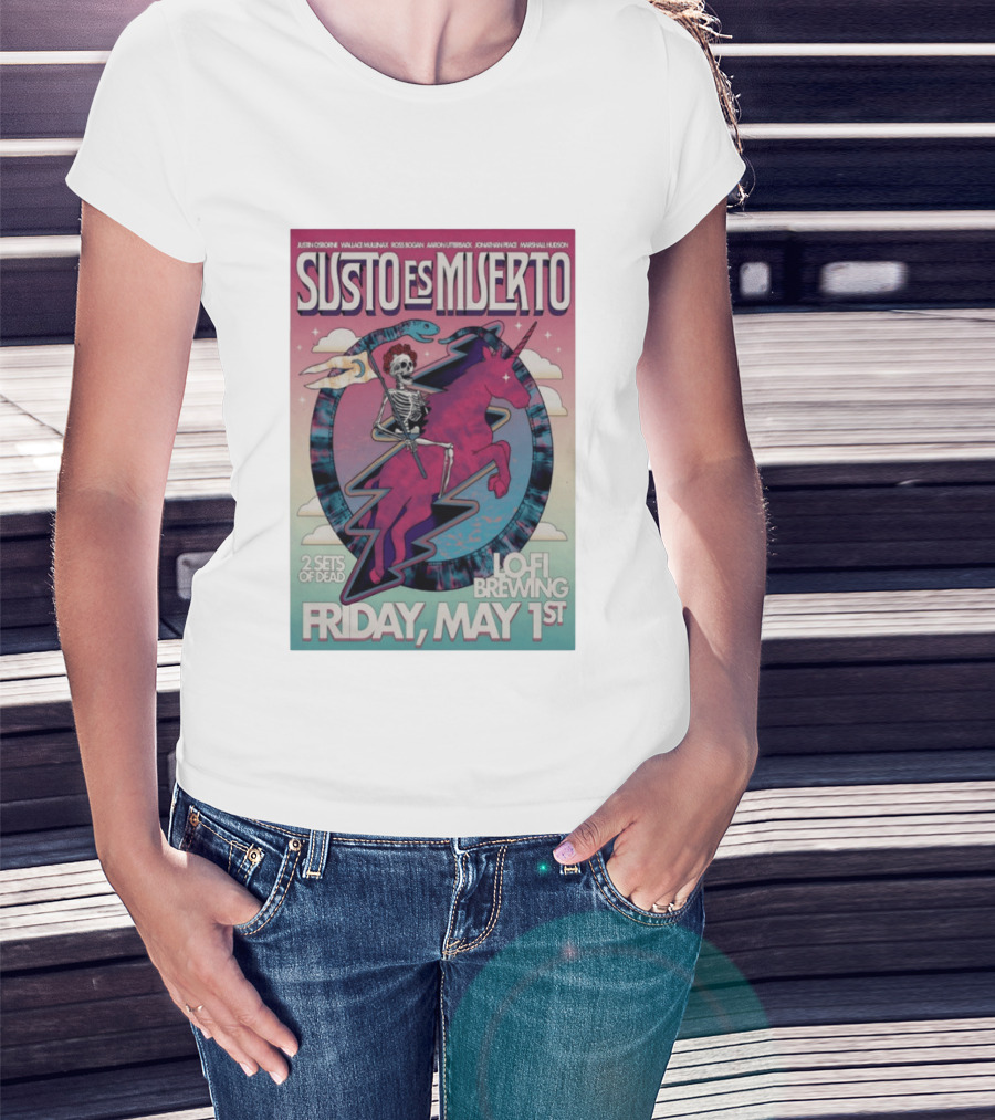 Susto Es Muerto Lofi Brewing May 1st Skeleton Riding Pegasus T-Shirt