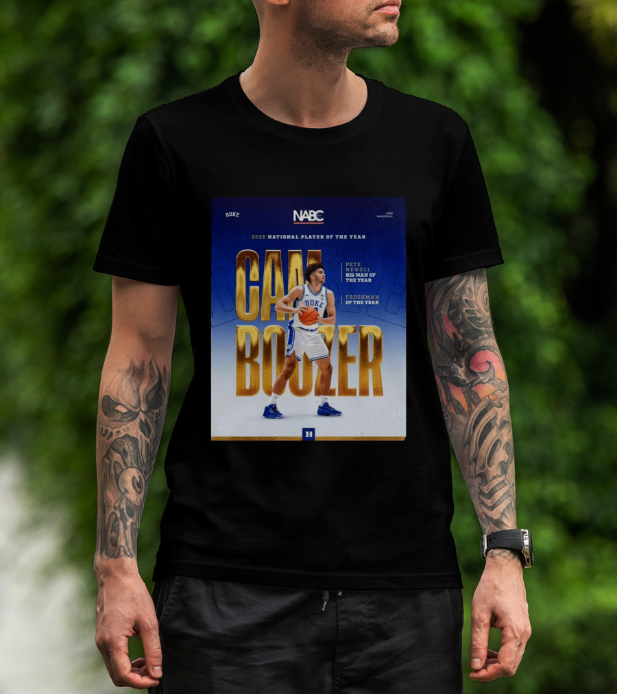 Duke Basketball Cameron Boozer 2026 National Player Pete Newell Big Man Freshman Of The Year T-Shirt