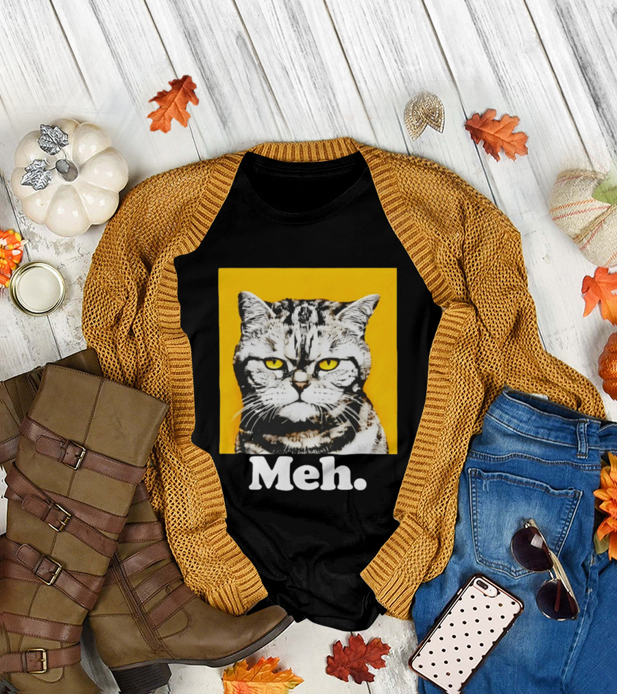 Meh Angry Cat with Yellow Eyes T-Shirt