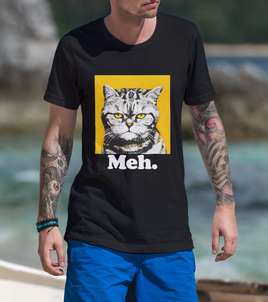 Meh Angry Cat With Yellow Eyes T-Shirt