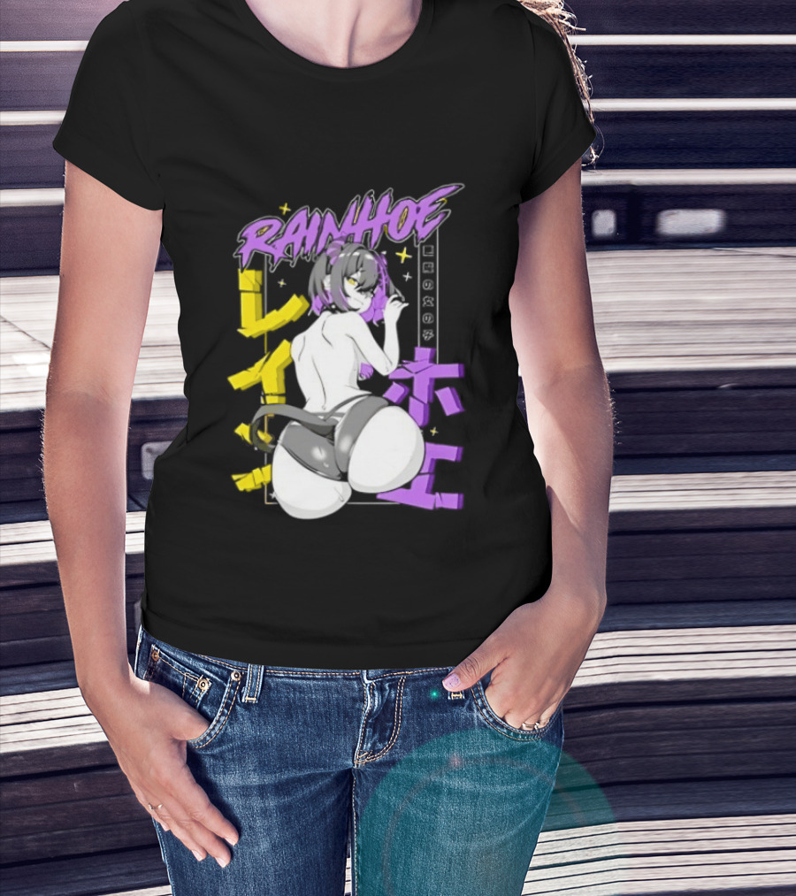 Rainhoe Demon Girl Anime Aesthetic With Japanese Text And Stars T-Shirt