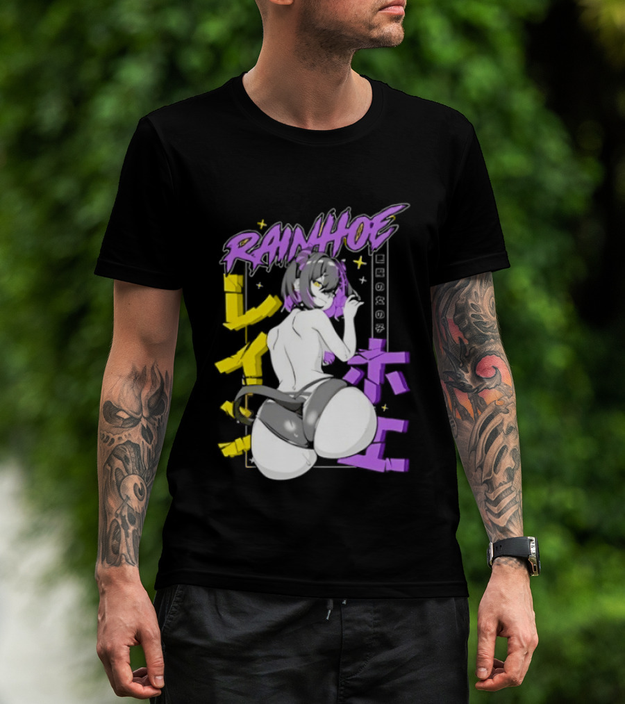Rainhoe Demon Girl Anime Aesthetic With Japanese Text And Stars T-Shirt
