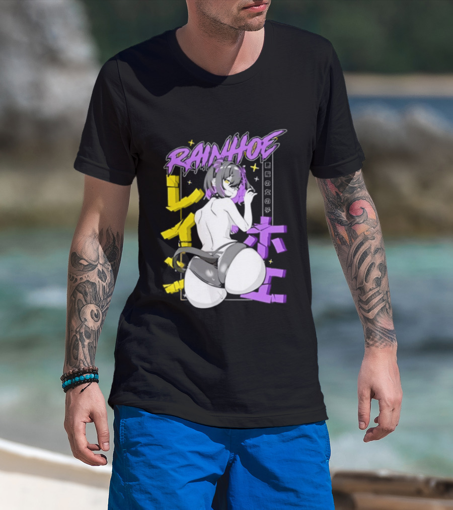 Rainhoe Demon Girl Anime Aesthetic With Japanese Text And Stars T-Shirt