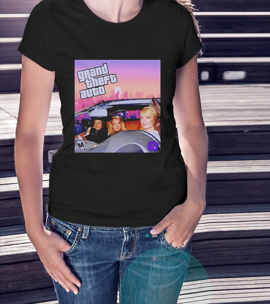 Grand Theft Auto Cover Paris And Britney Driving T-Shirt
