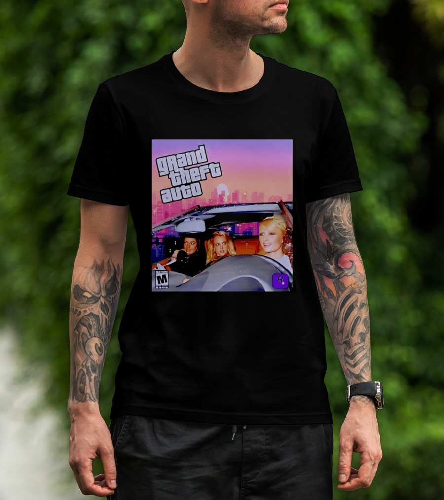 Grand Theft Auto Cover Paris And Britney Driving T-Shirt