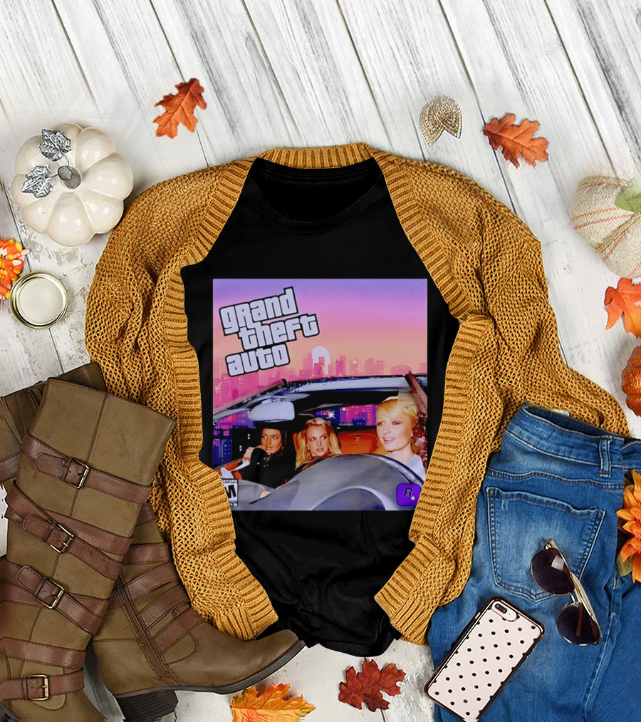 Grand Theft Auto Cover Paris And Britney Driving T-Shirt