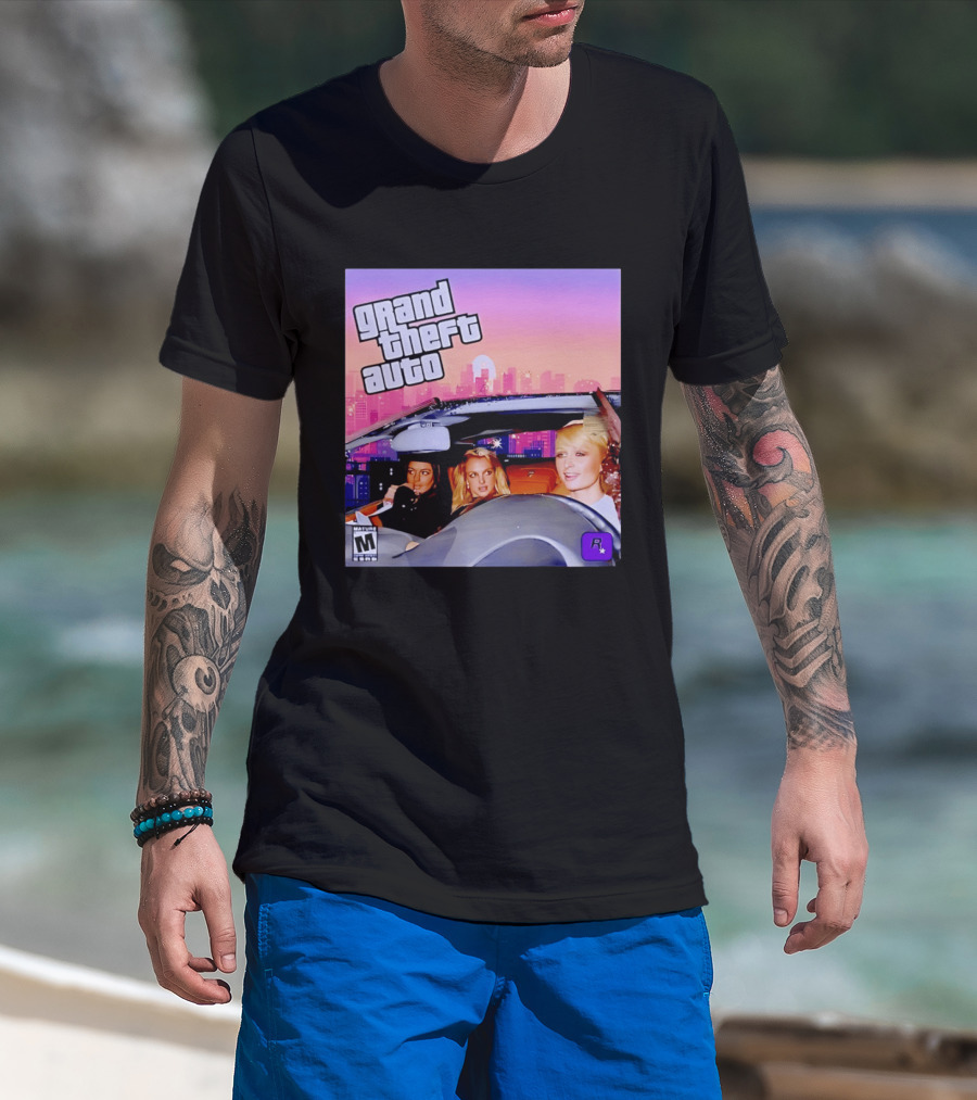 Grand Theft Auto Cover Paris And Britney Driving T-Shirt