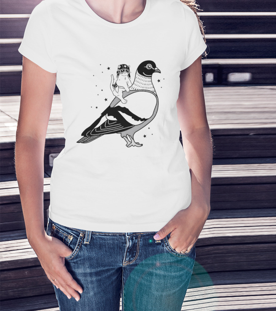 Gary Riding Pigeon With Stars And Cute Animal Rider T-Shirt