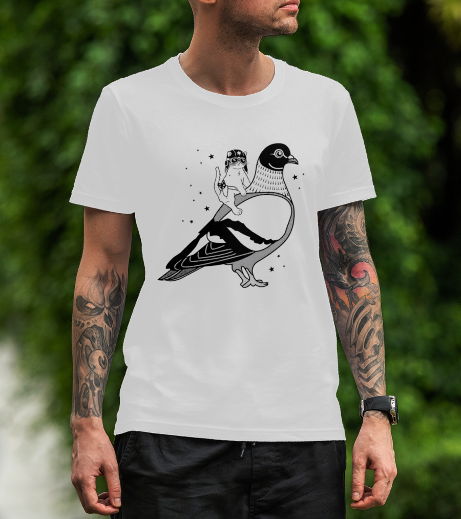 Gary Riding Pigeon With Stars And Cute Animal Rider T-Shirt