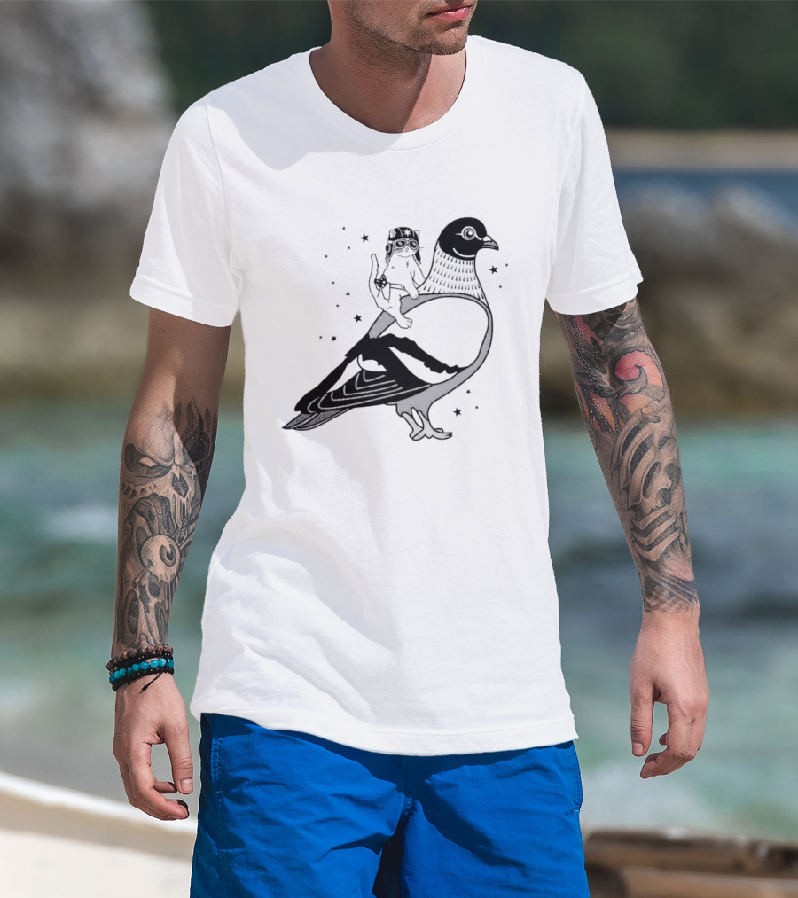 Gary Riding Pigeon With Stars And Cute Animal Rider T-Shirt