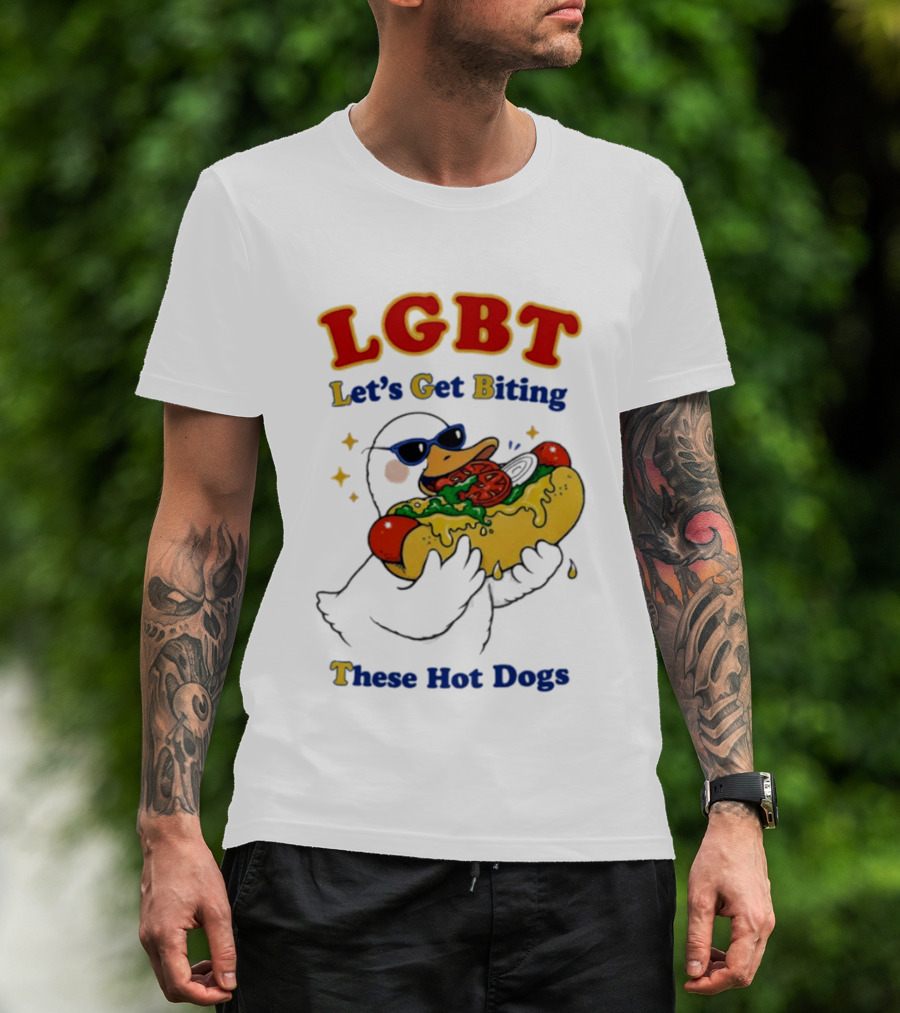 LGBT Goose Let's Get Biting These Hot Dogs Fun Pride Humor T-Shirt