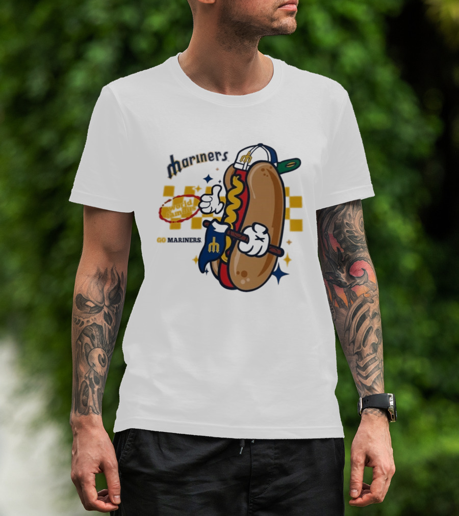 Mariners World Famous Hot Dog Mascot With Baseball T-Shirt