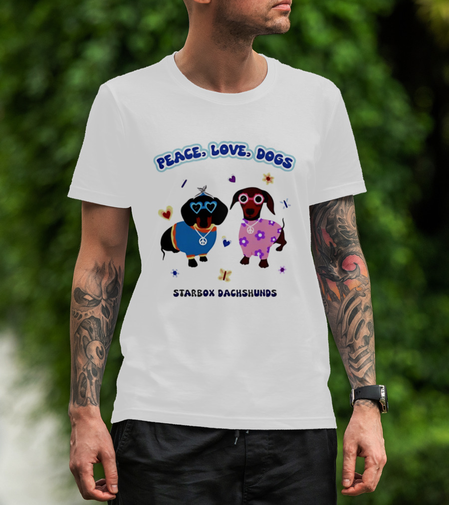 Peace Love Dogs Starbox Dachshunds Heart Glasses Flower Outfits T-Shirt