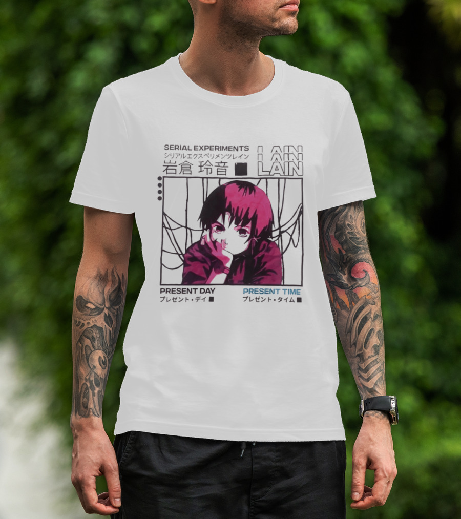 Serial Experiments Lain Present Day Present Time Japanese Text Retro Aesthetic T-Shirt