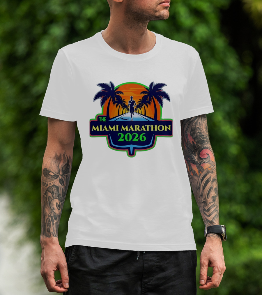 The Miami Marathon 2026 Palm Trees Sunset Runner T-Shirt