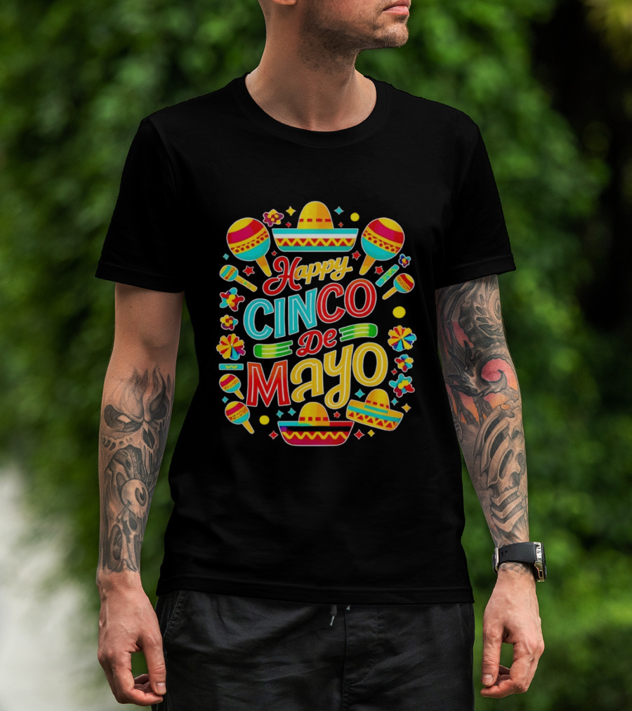 Happy Cinco De Mayo Mexican Fiesta Maracas Sombrero Celebration T-Shirt