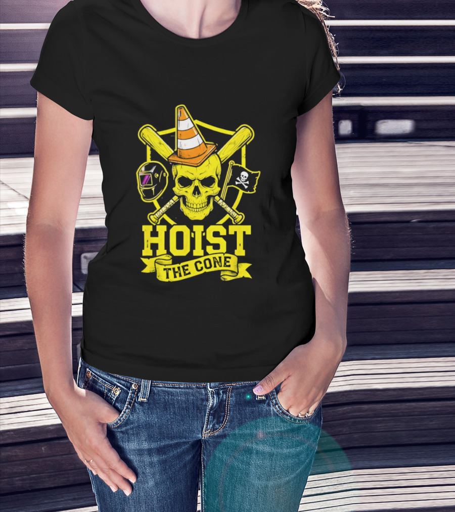 Hoist The Cone Pirate Skull Traffic Cone Baseball Crossbones T-Shirt