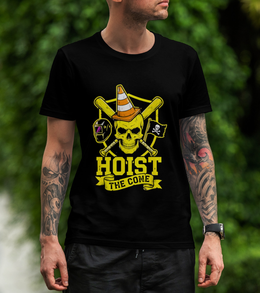 Hoist The Cone Pirate Skull Traffic Cone Baseball Crossbones T-Shirt