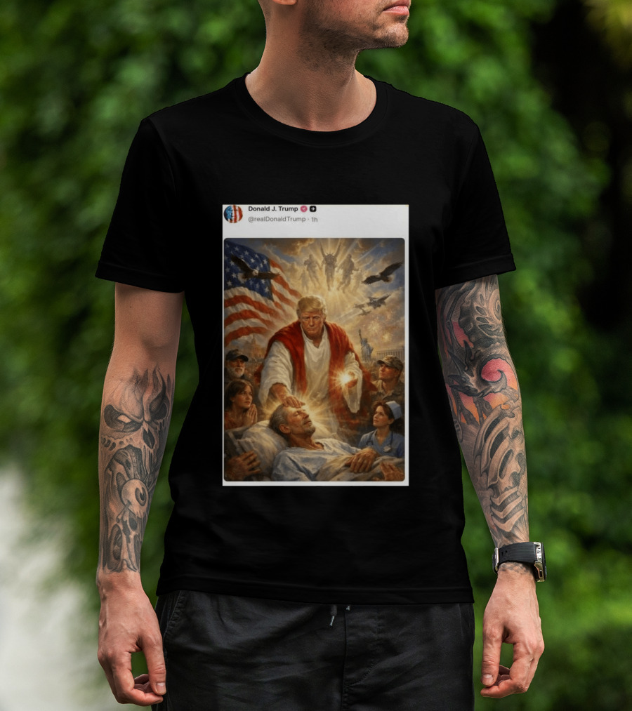 Pope Leo XIV President Trump Jesus Christ 2026 American Flag Healing T-Shirt