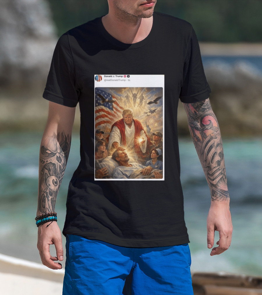 Pope Leo XIV President Trump Jesus Christ 2026 American Flag Healing T-Shirt