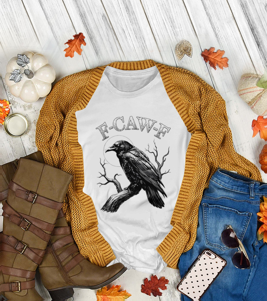 F Caw F Black Bird Moon Gothic Crow Humor T-Shirt