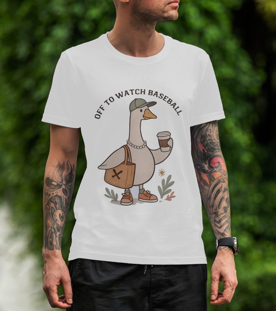 Goose With Coffee And Bag Off To Baseball T-Shirt