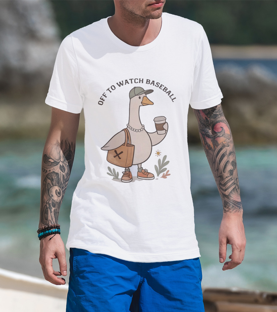 Goose With Coffee And Bag Off To Baseball T-Shirt