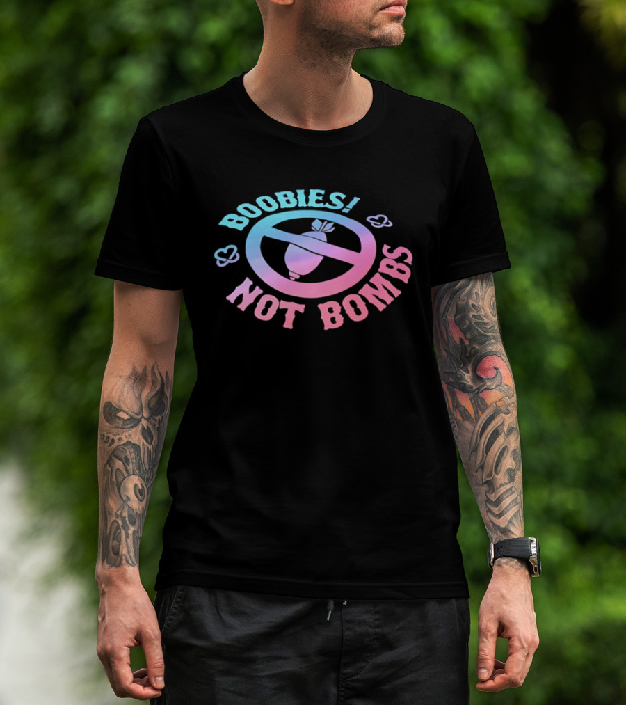 Boobies Not Bombs Peace Symbol Pastel Colors Clouds T-Shirt