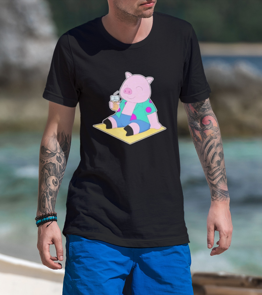 Pig Beach Beverage Summer Relaxation Fun T-Shirt