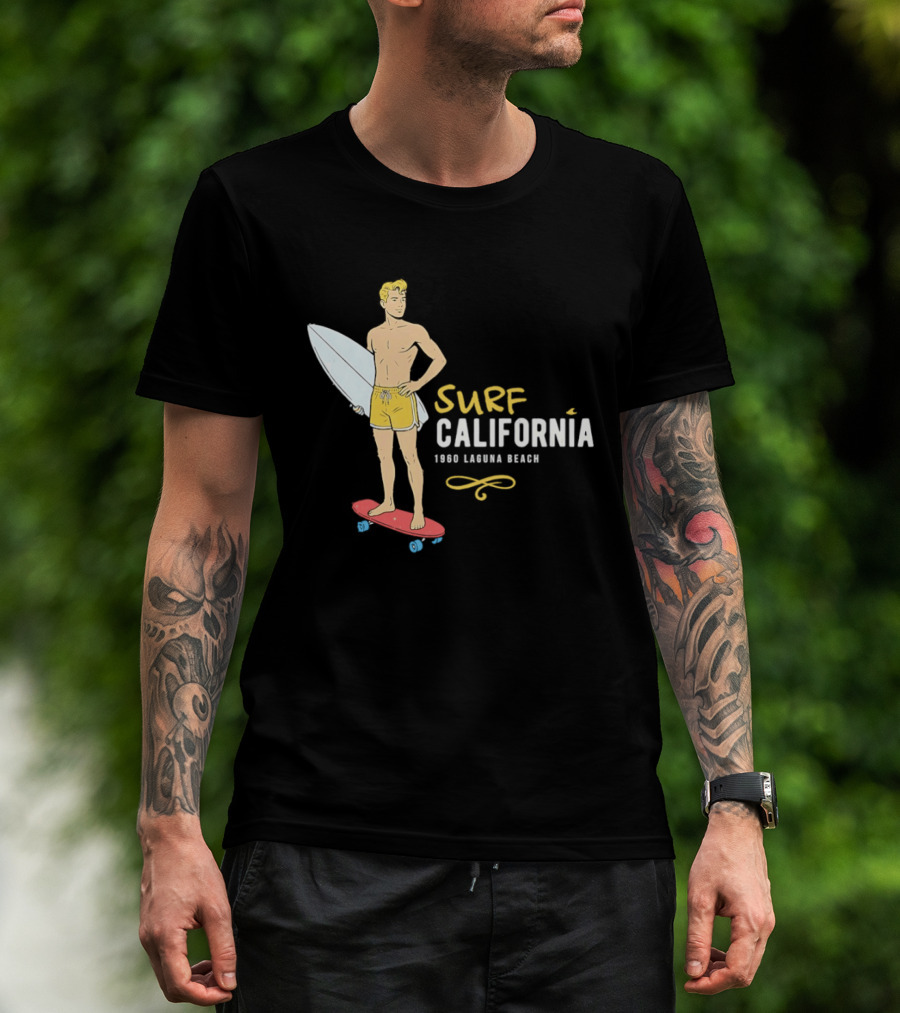 Surf California Laguna Beach Surfer Skateboard Vintage Vibes T-Shirt