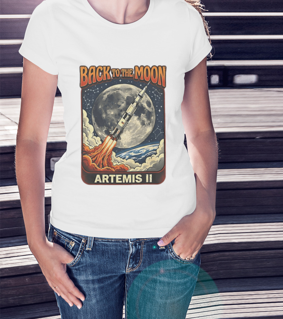 Back To The Moon Artemis II Rocket Launch Space Adventure T-Shirt