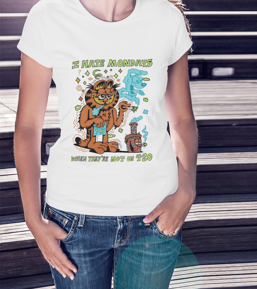 I Hate Mondays Orange Cat When They're Not On 420 Smoking Cartoon T-Shirt