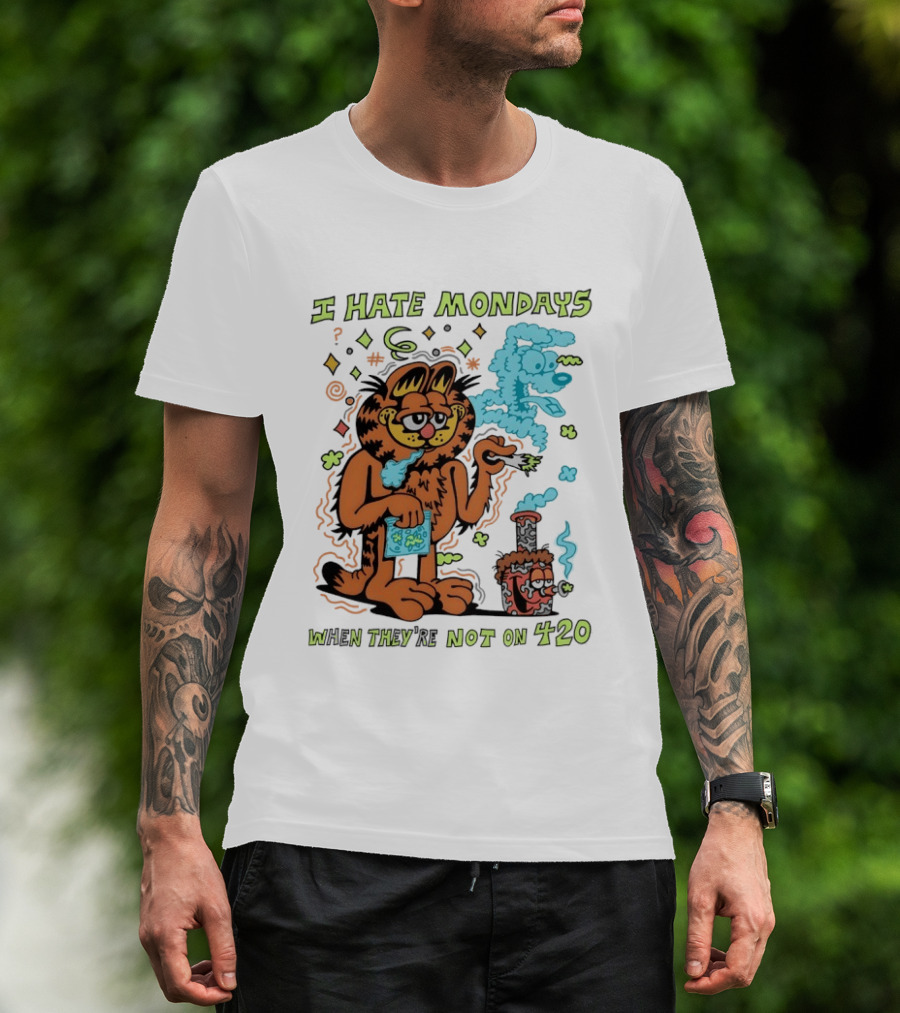 I Hate Mondays Orange Cat When They're Not On 420 Smoking Cartoon T-Shirt