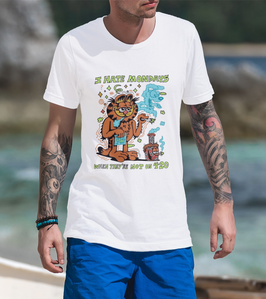 I Hate Mondays Orange Cat When They're Not On 420 Smoking Cartoon T-Shirt